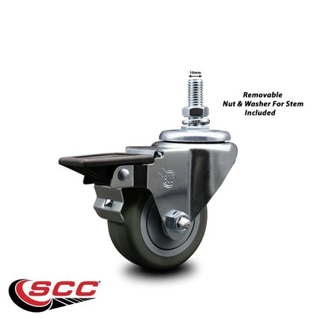 Service Caster 3 Inch Gray Polyurethane 10 MM Threaded Stem Caster with Brake SCC-TS20S314-PPUB-PLB-M1015